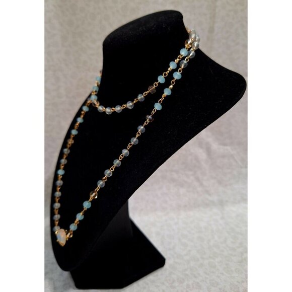 EUC Banana Republic Gold-Tone Necklace With Blue Beads & Teardrop Pendant - Picture 2 of 8